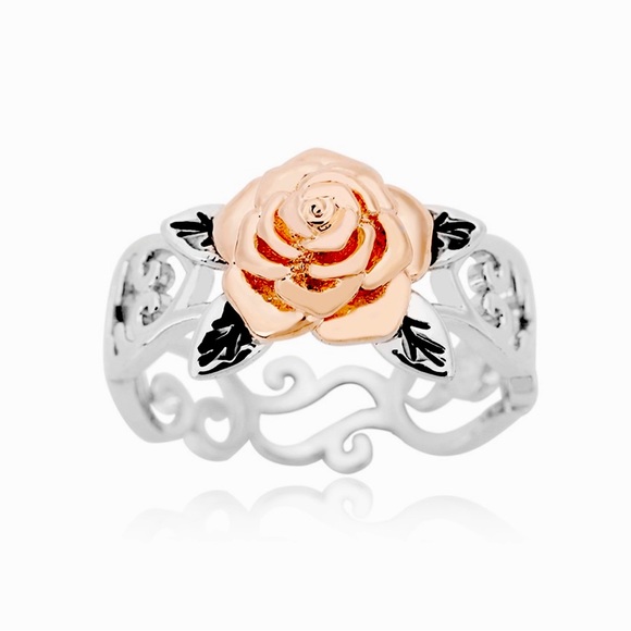 Two Tone 14K Rose Gold and Sterling Silver Filagree Rose Ring Engagement Size 5 - Picture 2 of 7